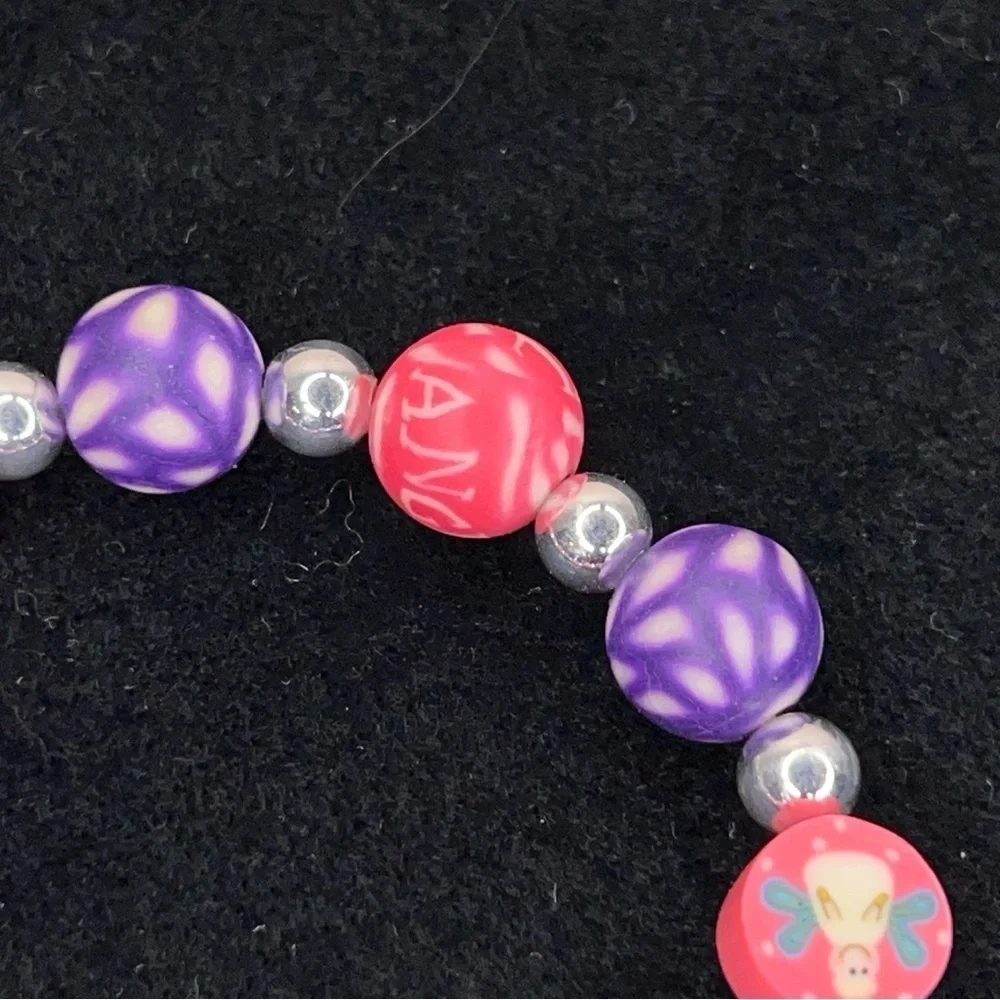 Vintage 90s Children’s Bracelet Neon Pink Angel Image Purple Accent 6” Length
